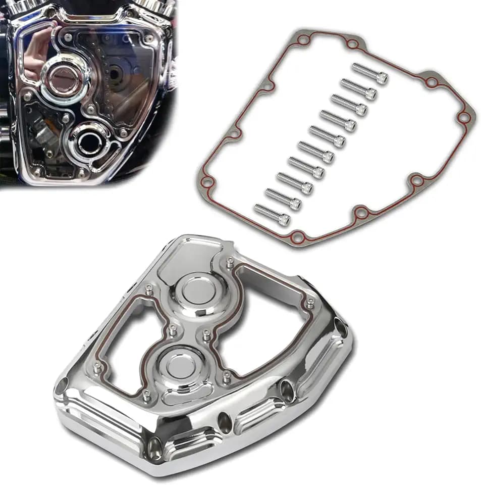 See Through Chrome Clarity Cam Cover for Harley-Davidson Twin Cam Engines Touring Street Glide Road King 2006-2016 Softail Fat Boy 2001-2017 Dyna Motorcycle CNC Machining cam Cover (All Chromed)