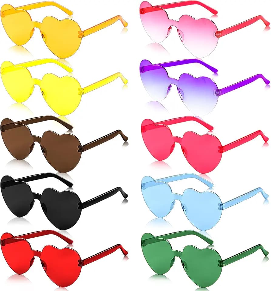 10 Stück Herz Sonnenbrille Set, Lustige Sonnenbrille ohne Rahmen, Partybrillen für Damen und Herren, Bunte Sonnenbrille Herzform für Festival, Hochzeit Deko, Sommer Gadgets & Party Zubehör