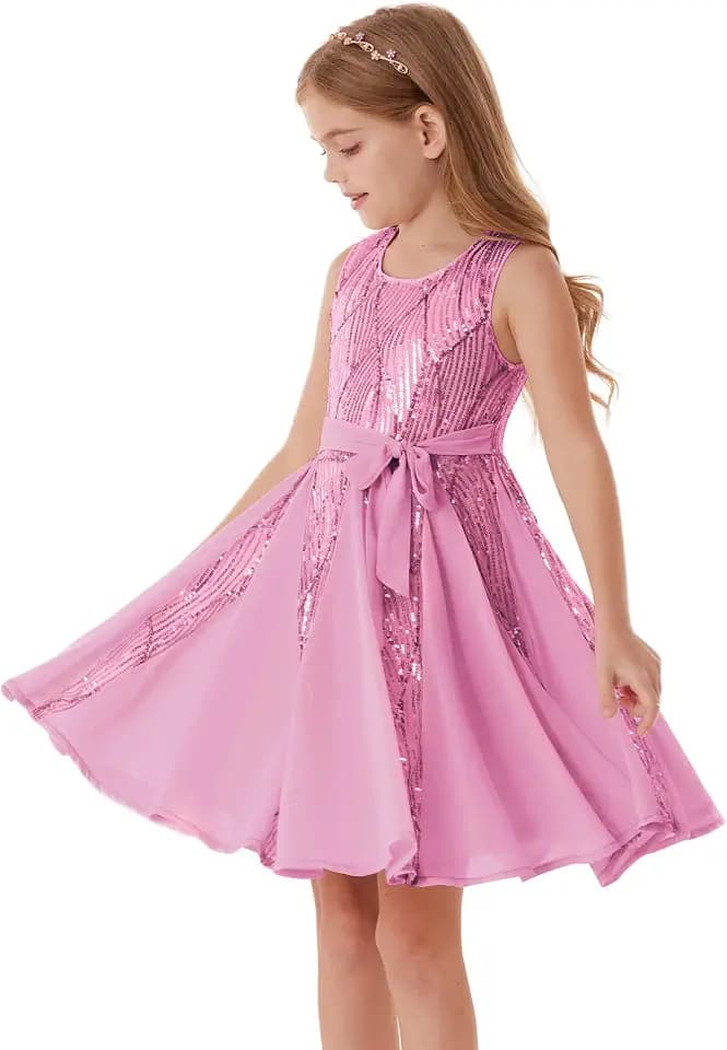 GRACE KARIN Mädchen Glitzerndes Pailletten Prinzessinnenkleid Geburtstagspartykleid Sommer Blumenmädchen Kleid für besondere Anlässe Festival-Outfit 5-12 Jahre