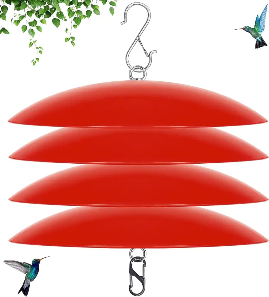 12" Bird Feeder Rain Guard, Hummingbird Feeder Shade Dome Cover, Hanging Squirrel Baffle for Bird Feeder Pole (Red), 4 Pack