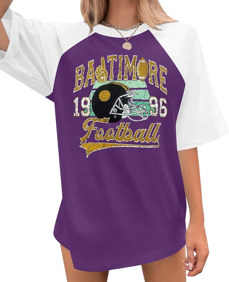 Womens Football Sequin Embroidery Shirts Oversized Game Day Tops