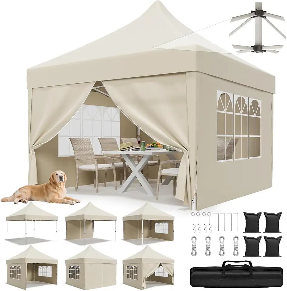 JUMMICO 3x3m Spitzdach-Faltpavillon｜Patentiertes Design, +40% Wind- & regenfester｜10cm mehr Innenhöhe｜Stylisches Partyzelt für Garten & Camping