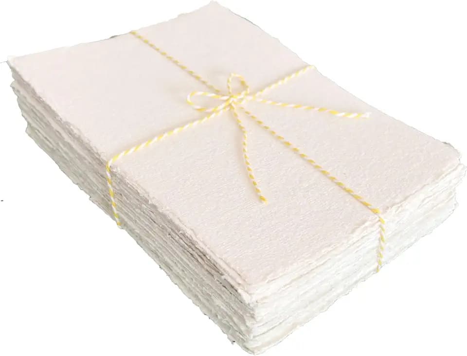 Bitskit 170 GSM Handmade Cotton Deckle Edge Paper – Lightweight, Textured Sheets for Invitations, Stationery, Journals, and Art Projects (Pack of 50) (4 x 6 inch)