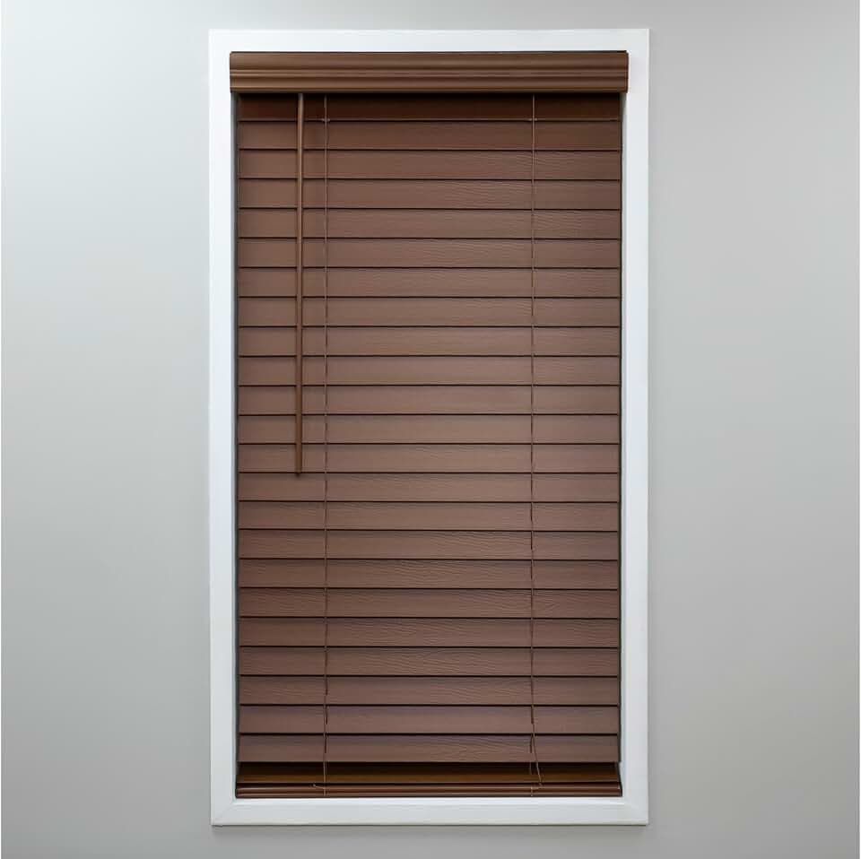 Eclipse 2in. Faux Wood Blinds, 24"W x 48"L in Dark Oak - Cordless Window Blinds, Certified Safe for Children & Pets, Light Filtering, Wand Tilt and Smooth Easy Operation, Window Shades for Home