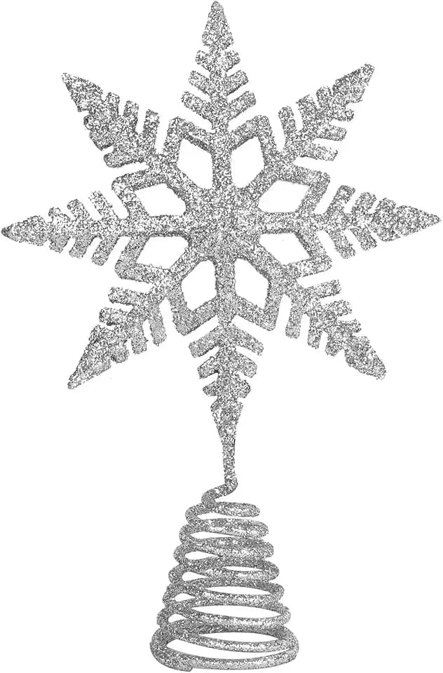 ANECO Weihnachtsbaumspitze Dekoration Metall Glitzer Weihnachtsbaumspitze Schneeflocken-Stil Baumspitze für Weihnachtsbaumschmuck (Silber)