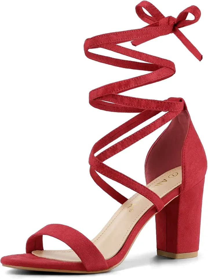 Allegra K Women's Strappy Lace Up Heel Chunky High Heels Sandals