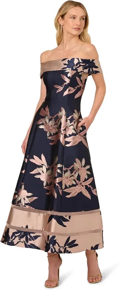 Adrianna Papell Off Shoulder Jacquard Dress
