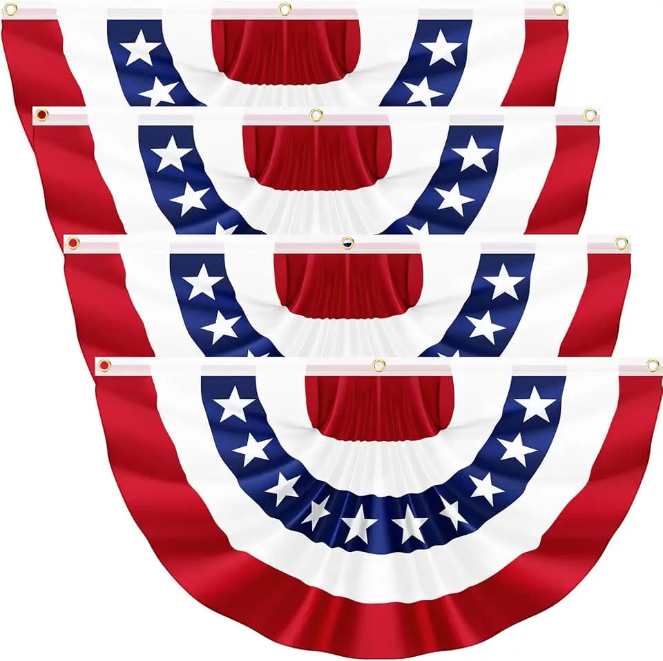 4Pack 3x6FT Extra Large American Pleated Fan Flag, 250th Anniversary USA Patriotic Half Fan Bunting Flag, 4th of July Decorations Flags for Outside, Red White and Blue Patriotic Decorations Outdoor