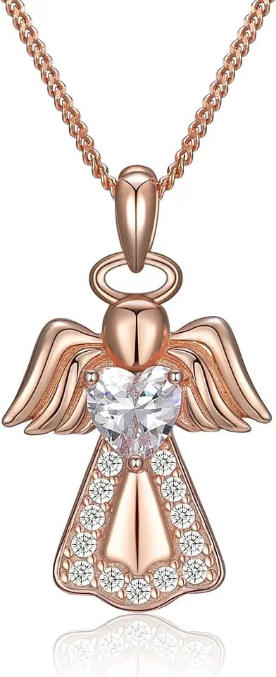 Halskette Damen Engel Engelsflügel 925 Sterling Silber Herzkette mit Anhänger für Frauen