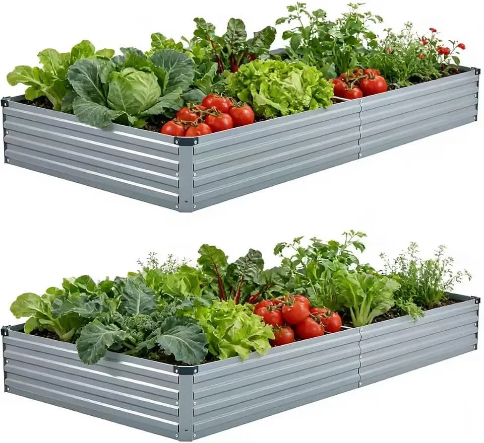 Foxlang 8x4x1ft(2 PCS) Galvanized Raised Garden Bed,Gray
