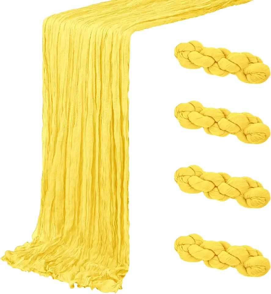 4 Pack Lemon Yellow Cheesecloth Table Runner 20 x 120 inch Gauze Table Runners 10 FT Long,Semi Sheer Boho Cheese Cloth Fabric Table Runner Bulk for Party,Wedding,Baby Shower,Bridal Shower Decoration