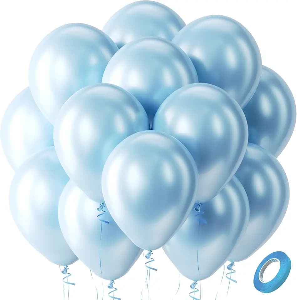 Bezente Pearl Light Blue Latex Round Helium Party Balloons 100 Pack 12 inch