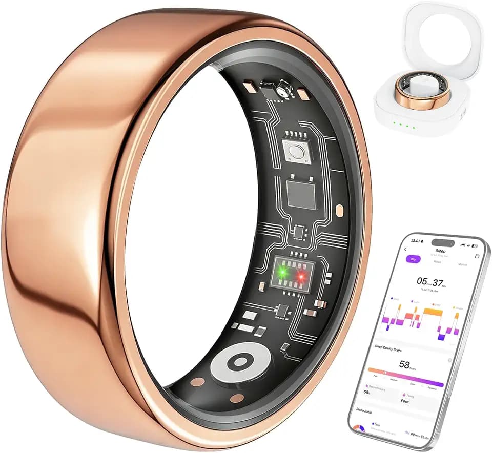 Smart Ring for Women & Men, Fitness Ring with Heart Rate, Sleep Monitor & Stress, IP68 Waterproof Sleep Ring, No APP Subscription (New Rose Gold, 8)