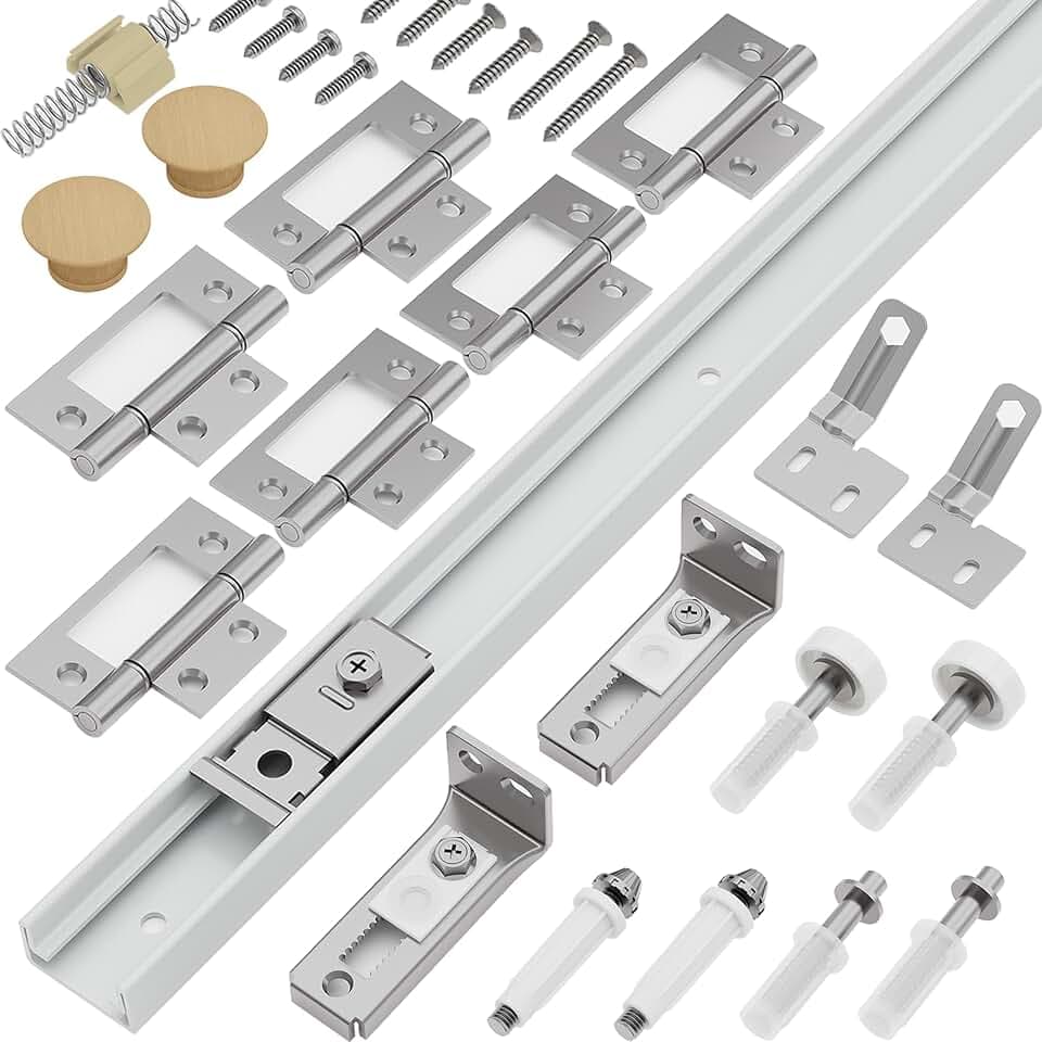 Closet Bifold Door Hardware & 48 Inch Track, 4 ft Bi Folding Door Rail Kit