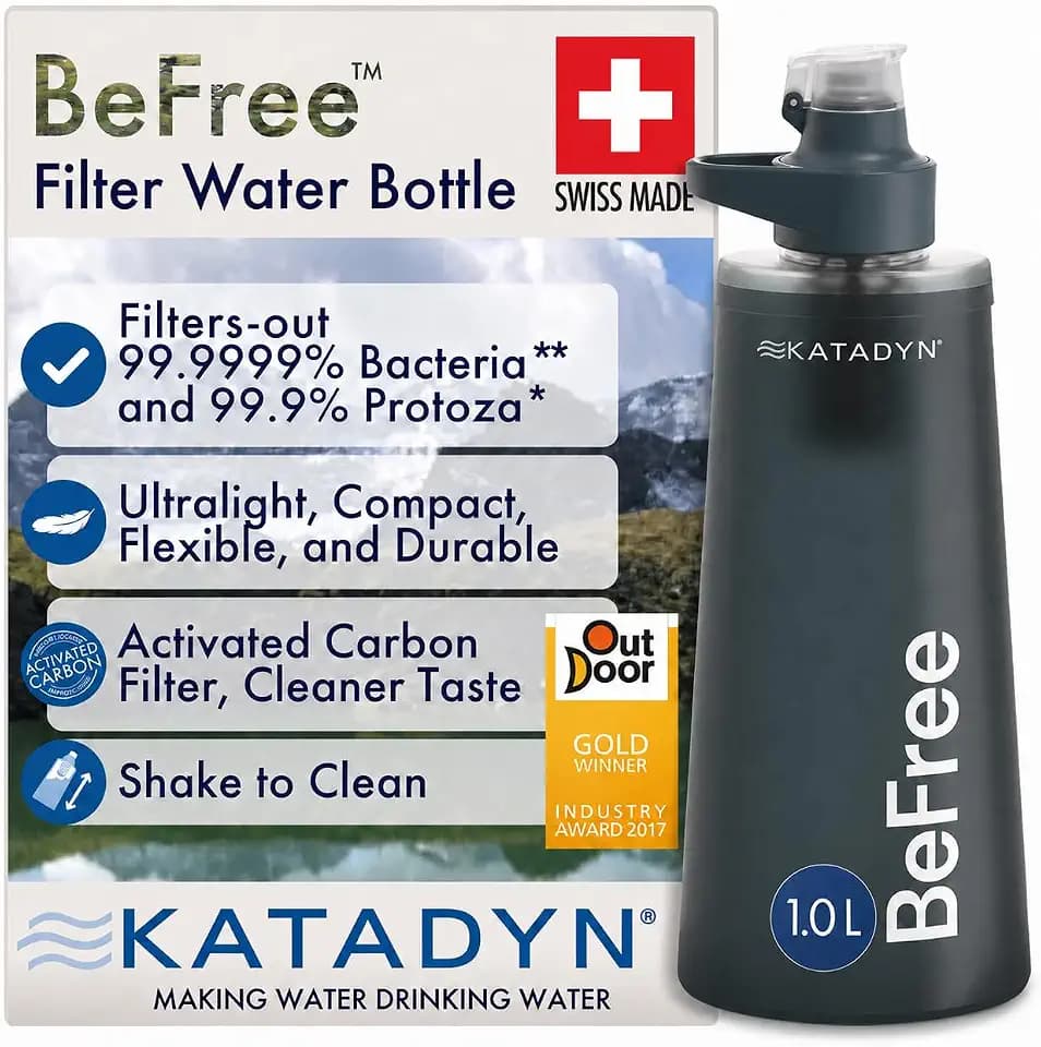 KATADYN BeFree AC Wasserfilter Outdoor 0,1 Mikron EZ-Clean Membrane und Aktivkohlefilter, filtert Bakterien, Protozoen, Mikroplastik, besserer Geschmack ohne Gerüche oder Chlor