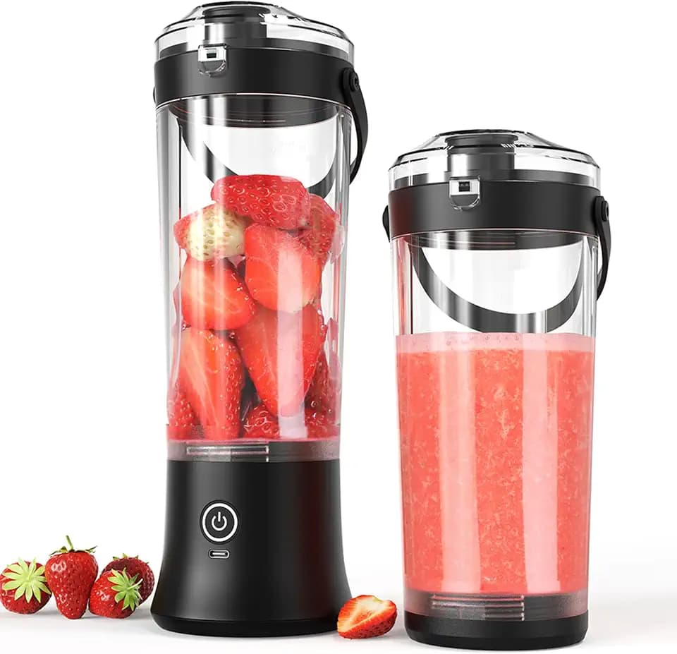 TOPESCT Tragbarer Mixer für Shakes und Smoothies,USB-C-wiederaufladbarer Mini-Mixer mit 6 Klingen,500 ml kabelloser persönlicher Entsafter für Reisen,Fitnessstudio und Büro (Schwarz)