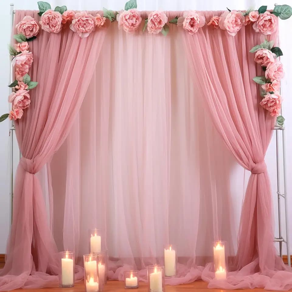 20ft X 10ft Dusty Rose Tulle Backdrop Curtain for Parites, Sheer Backdrop Curtains Fabric Drapes for Wedding Ceremony Arch Party Stage Decorations