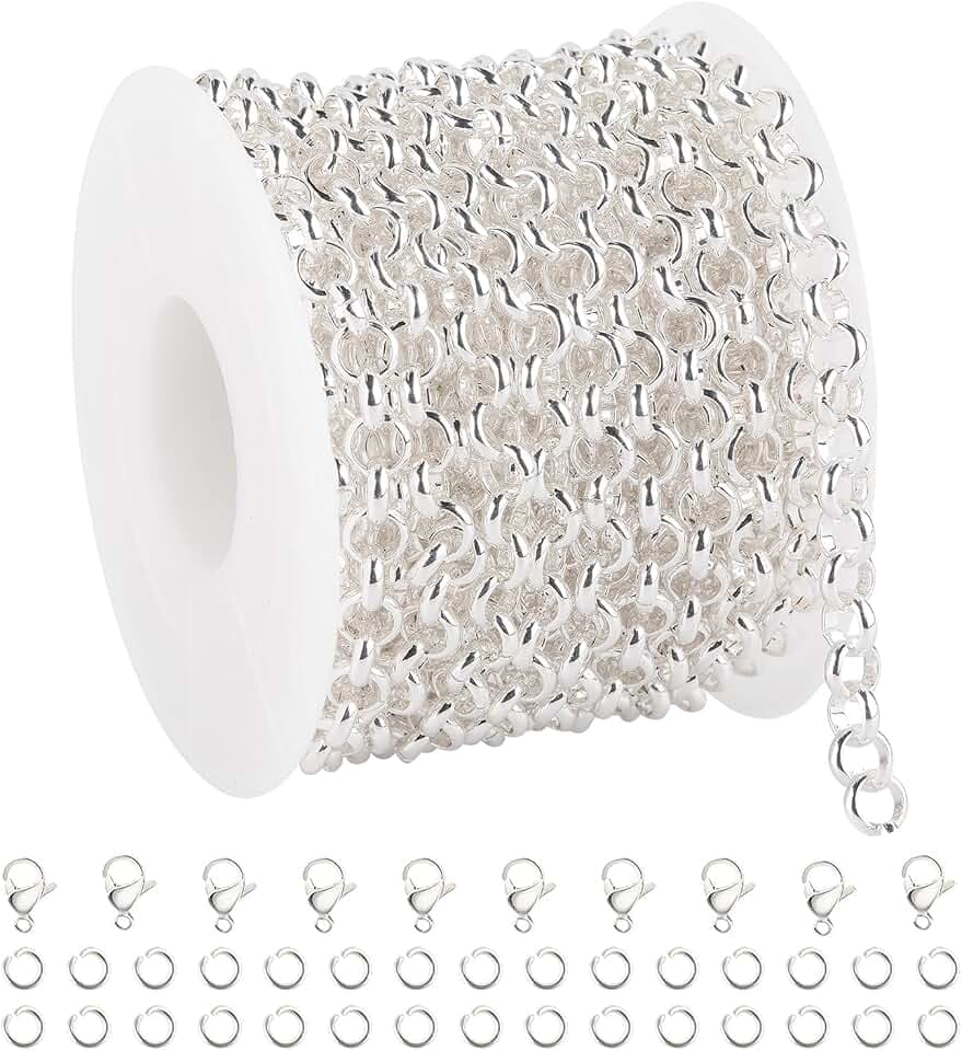 UMAOKANG 16.4ft Silver Plated Stainless Steel Chain for Jewelry Making