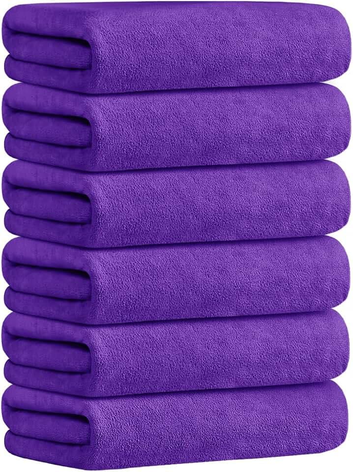 JML Microfiber Bath Towels, Violet, 30" x 60", 6 Pack