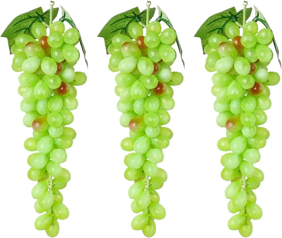 3Bunches Green Artificial Grape Bunches Lifelike Fake Grapes Decor Hanging Rubber Grape Bundle for Home Kitchen Wine Décor Vines Decorations(85 Grains 12 Inches Long