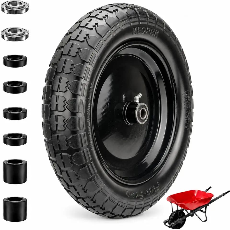 4.80/4.00-8 Flat Free Wheelbarrow Tire and Wheel, 14.5" Solid Replacement Tire, Universal Fits 4.80/4.00-8, 3.50/3.00-8, 3.25-8, 4.00-6 Sizes,All terrain,3" Centered Hub, 5/8" & 3/4" Bearings