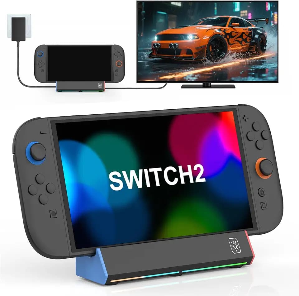 Switch 2 Dock Station for Nintendo Switch 2, Portable TV Docking Replacement Base Stand with 4K HDMI/Type C Port/3.0 USB Port/RGB Led Light for Official Nintendo Switch-2