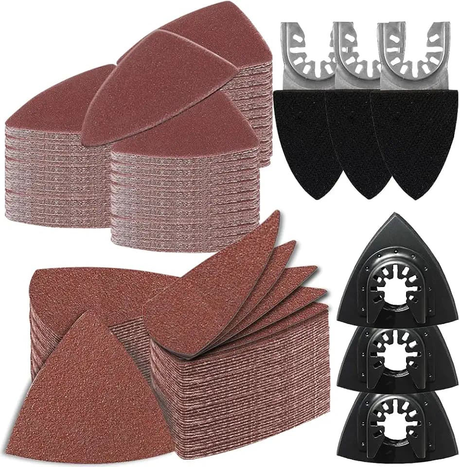 246 Multitool Schleifplatte für Delta-Schleifer, 3 finger sanding pad holder und 3 Dreieck-Schleifscheiben, 240 Blatt Schleifpapier, inklusive 60/80/120/180/240/320er Körnung
