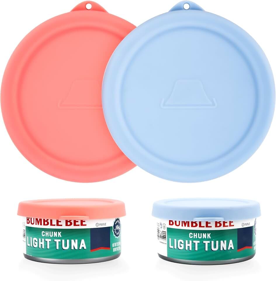2PCs 4-inch/9.5cm Silicone Can Lids for Bumble Bee | StarKist | Chicken of the Sea 12oz Tuna Can | Don Francisco's Coffee Can 12oz, Can Covers for 4.0-inch Canned Goods, Dishwasher Safe (Lids Only)