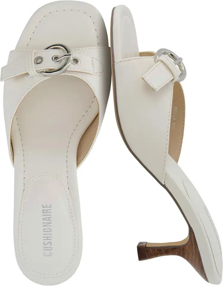 CUSHIONAIRE Belle Kitten Heels for Women with Buckle Accent, Comfortable Mule Dressy Womens Sandals