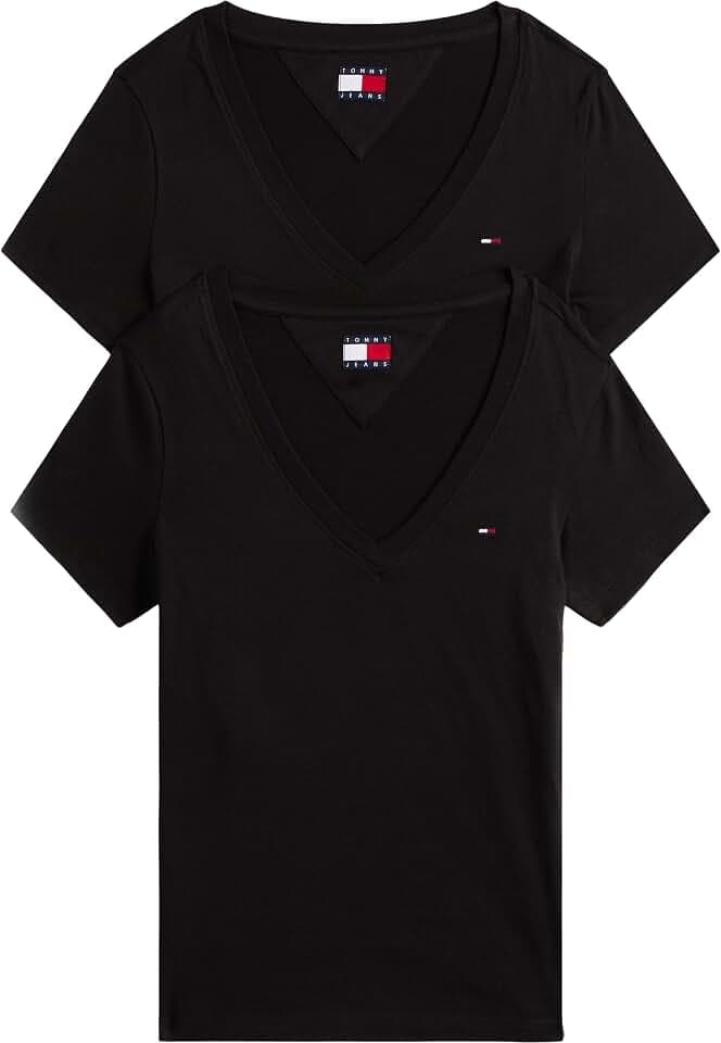 Tommy Jeans Damen 2er Pack T-Shirts Kurzarm mit V-Ausschnitt