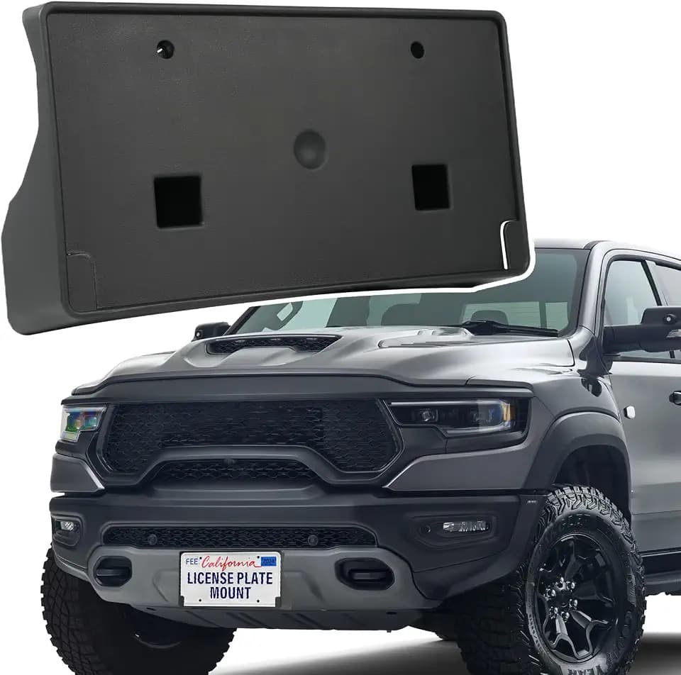 ABS Front License Plate Holder& Frame Bracket- Enhanced Anti- Vibration Design - Compatible with Dodge RAM TRX 2018-2024, Rust-Proof Direct Replacement,Replaces OEM# 68274219AD & CH1068153
