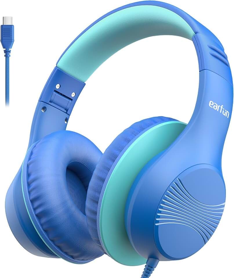 EarFun K3 Kids Headphones, USB Type C Wired Headphones for Kids/School Blue