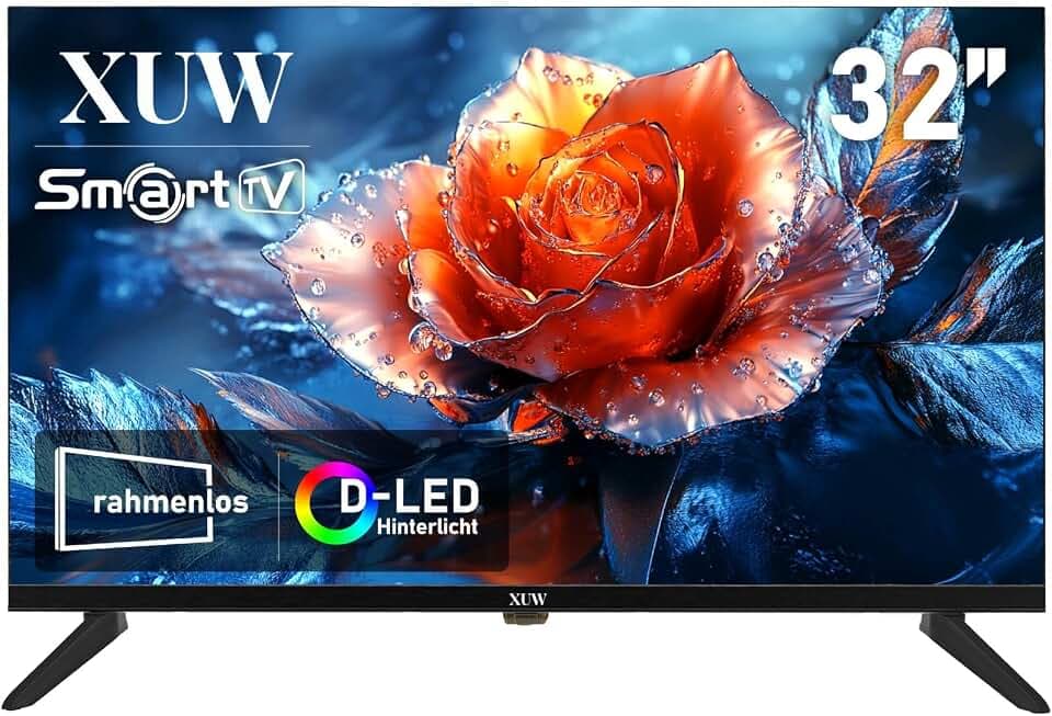 32 Zoll HD Smart TV, D-LED Hintergrundbeleuchtung Fernseher, randloses Design, HDMI USB DVB-T2/S2 RJ45 Schnittstelle, großer Bildschirm für Wohnzimmer, Schlafzimmer, Heimunterhaltung -schwarz