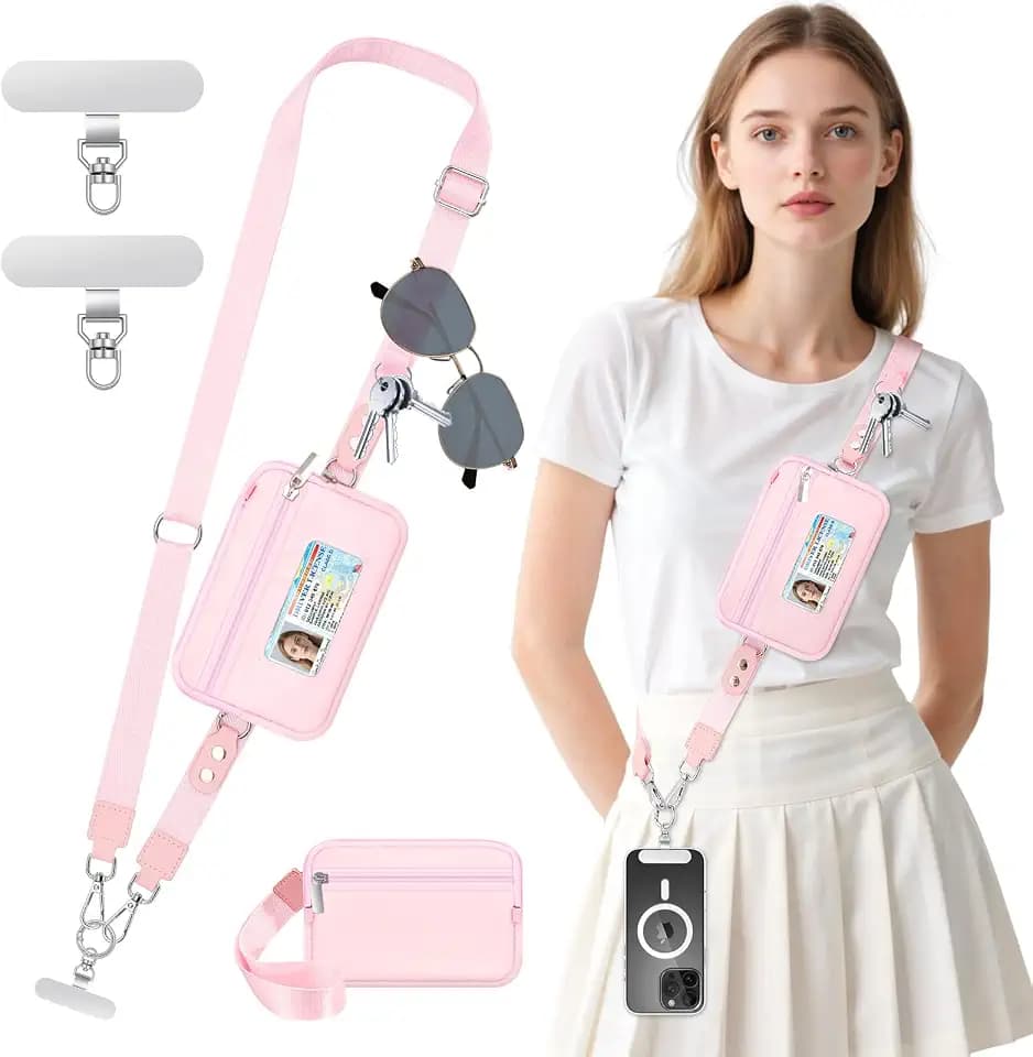 MoKo Adjustable Phone Crossbody Lanyard with Detachable RFID Wallet