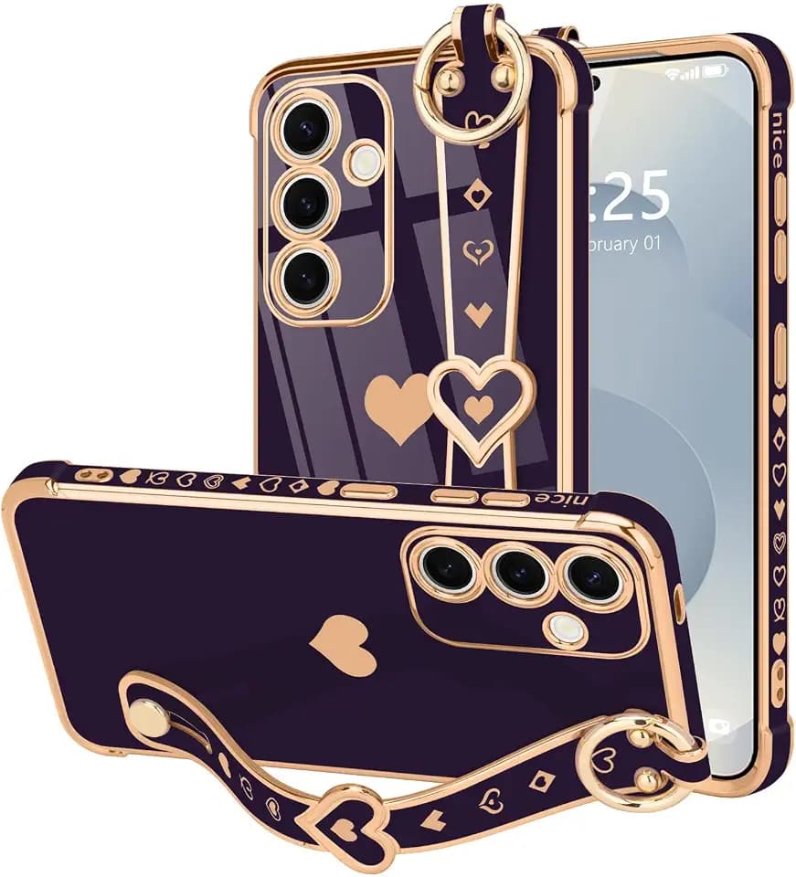 LLZ.COQUE for Samsung Galaxy S25 Case with Strap Stand, Dark Purple