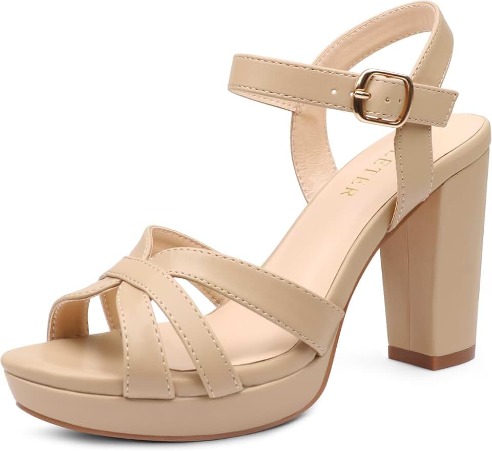 COLETER Women's Crisscross Platform Block Heel Ankle Strap Dress Sandals