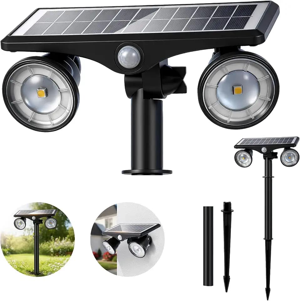 Solar Lights Outdoor Waterproof, 6000K Ultra Bright,2 Lighting Modes Motion Sensor Outdoor Flood Light,Adjustable Heads and Glass Panel Solar Powered Spotlights for Pathway Garden Yard