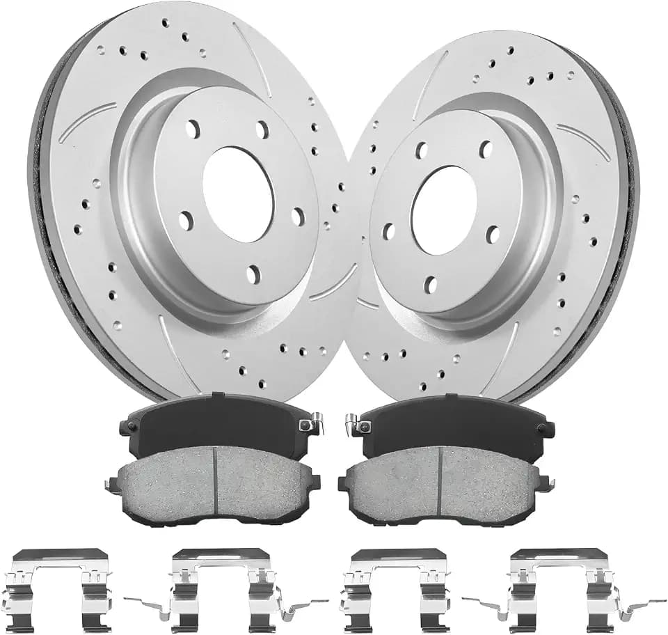Anpulsero Front Automotive Replacement Brake Kit, Compatible with 2007-2013 Nissan Altima| Anti-Rust Geomet Coated Noise-Free|295.8mm(11.6in) Drilled and Slotted Brake Rotors Ceramic Brake Pads