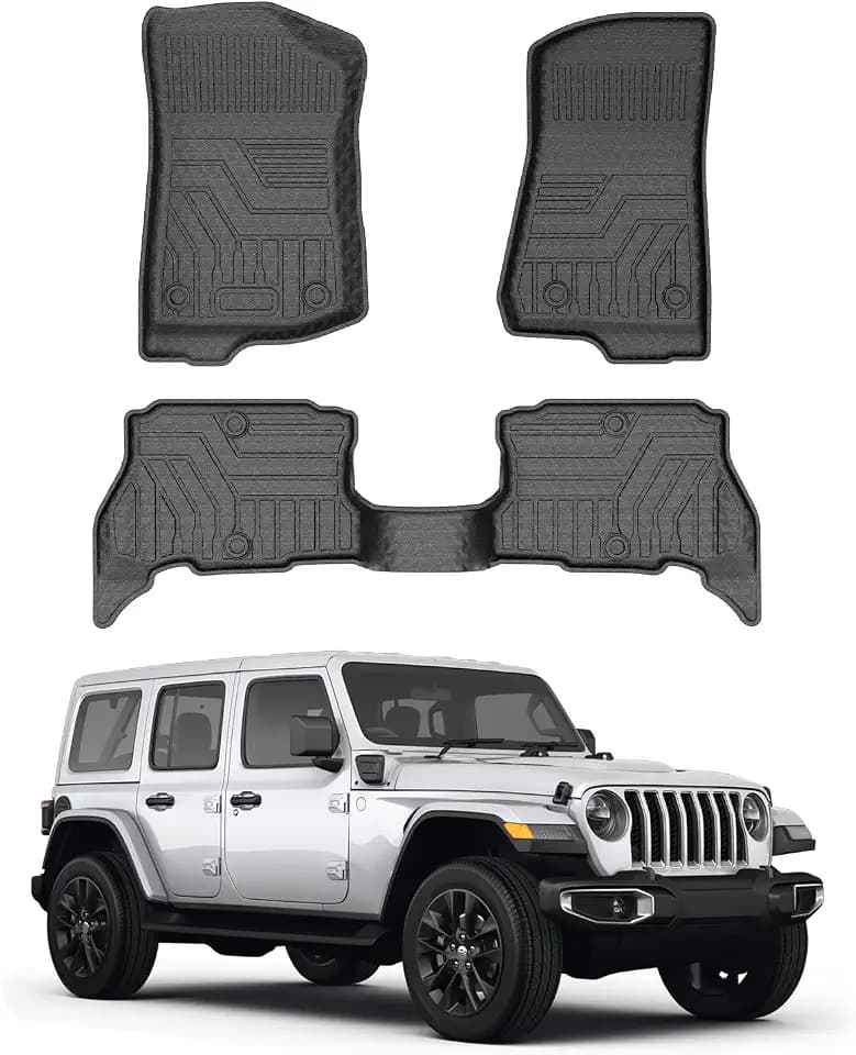 Mixsuper Floor Mats for 2021-2025 2026 Jeep Wrangler Unlimited 4XE PHEV 4 Door, All Weather TPE 3D Floor Liners 2 Row Set, Black (Not for 2 Door or JL Models)