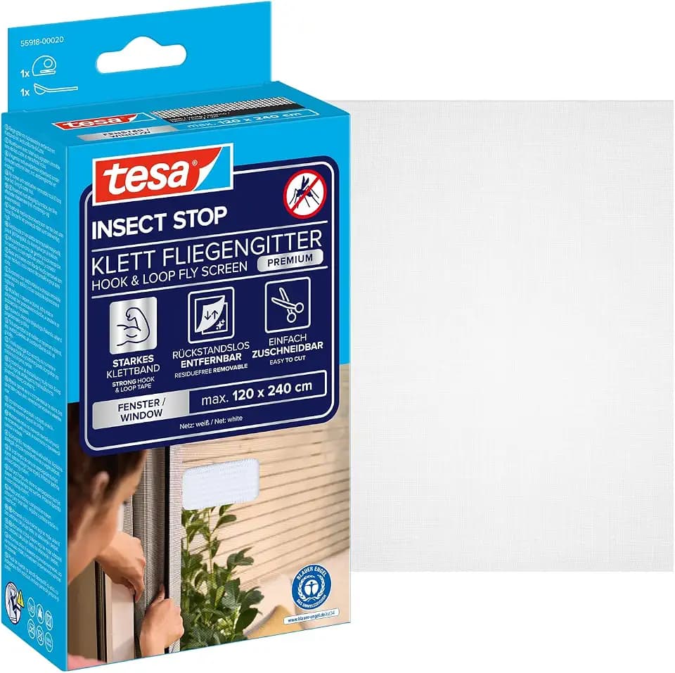 tesa INSECT STOP Klett Fliegengitter Premium - 120 cm x 240 cm Weiß