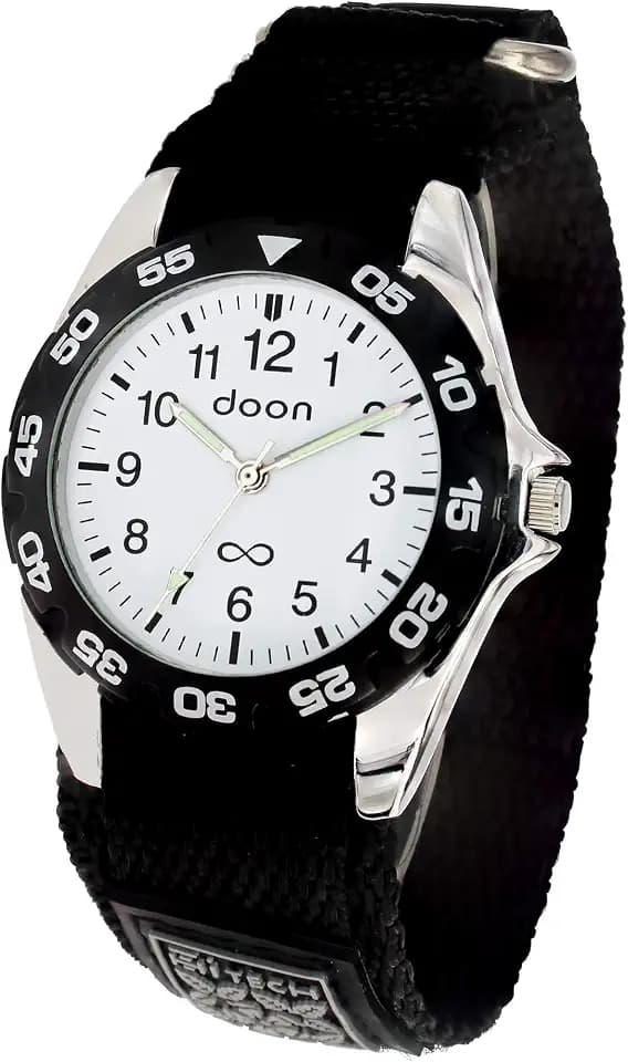 doon Damen Uhr mit Weiß/Schwarz/Mehrfarbig Zifferblatt, Mehrfarbig/Schwarz/Blau Armband aus Nylon