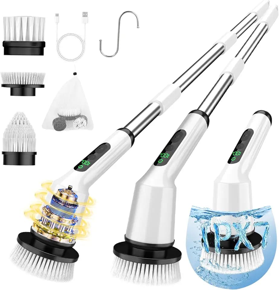 Electric Spin Scrubber for Bathroom, Shower Scrubber with Long Handle