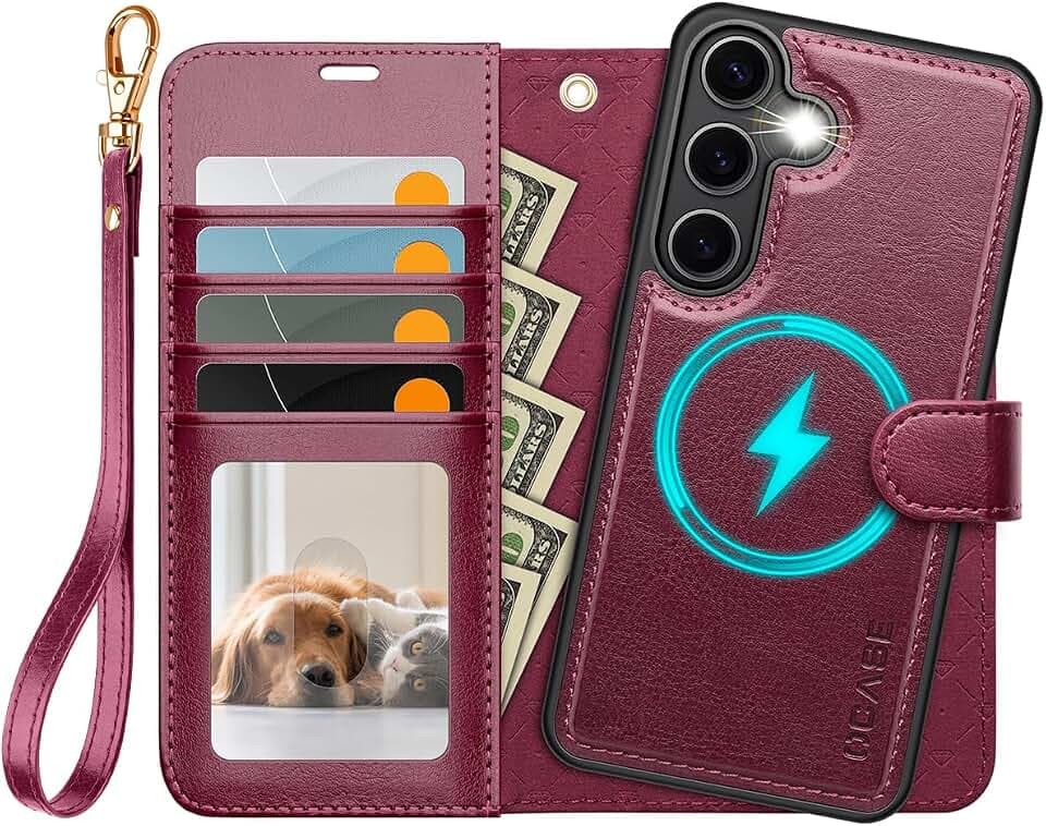 OCASE for Samsung Galaxy S25+ Plus Detachable Wallet Case, Burgundy