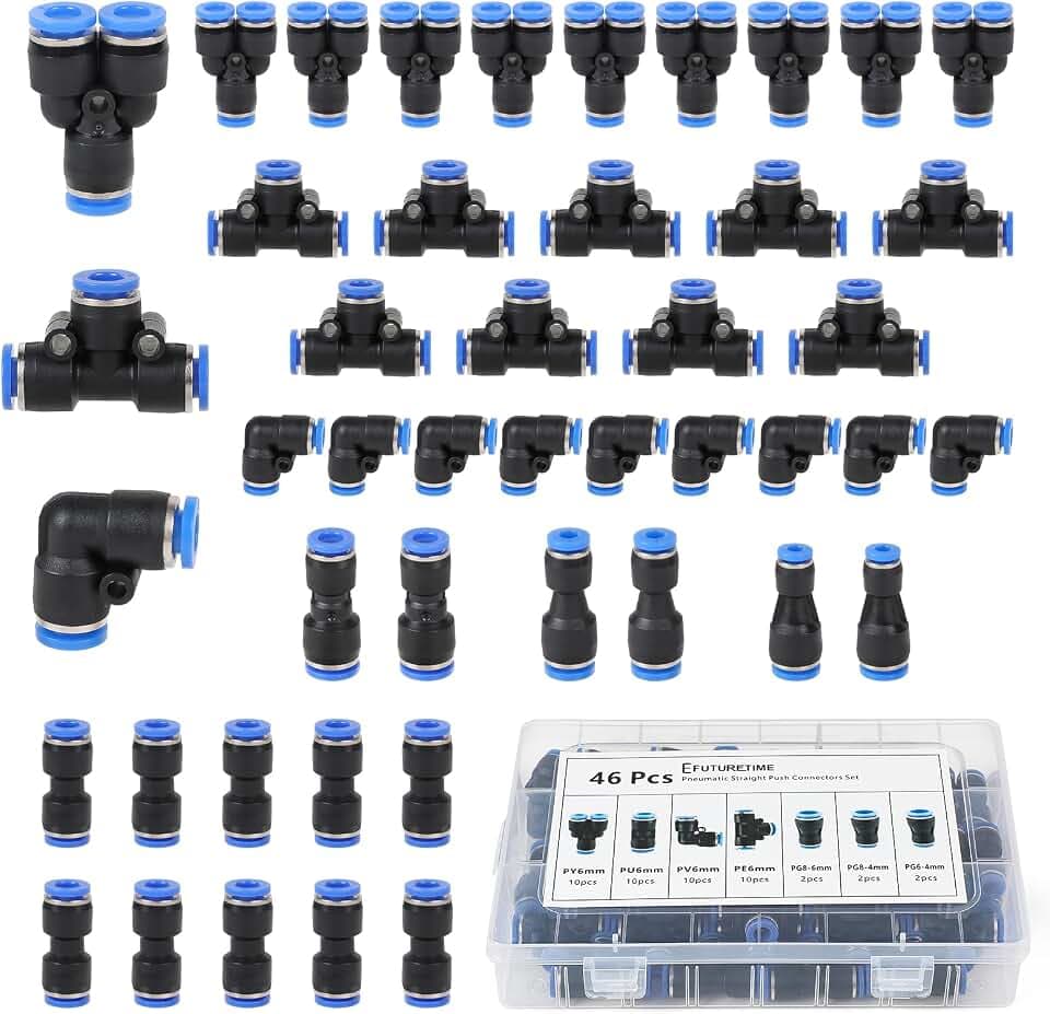 EFUTURETIME Pneumatik Steckverbinder Set für 6mm Schlauch, 46-tlg