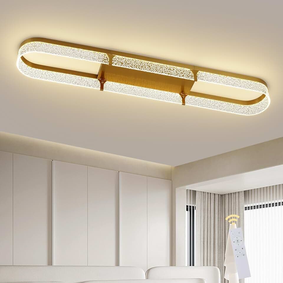 Jaycomey Modern Linear Ceiling Light, 43in Gold Dimmable LED Flush Mount