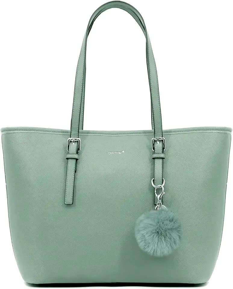 TANTOMI Tote Bag for Women Zipper Handbags PU Leather Purse Work Tote