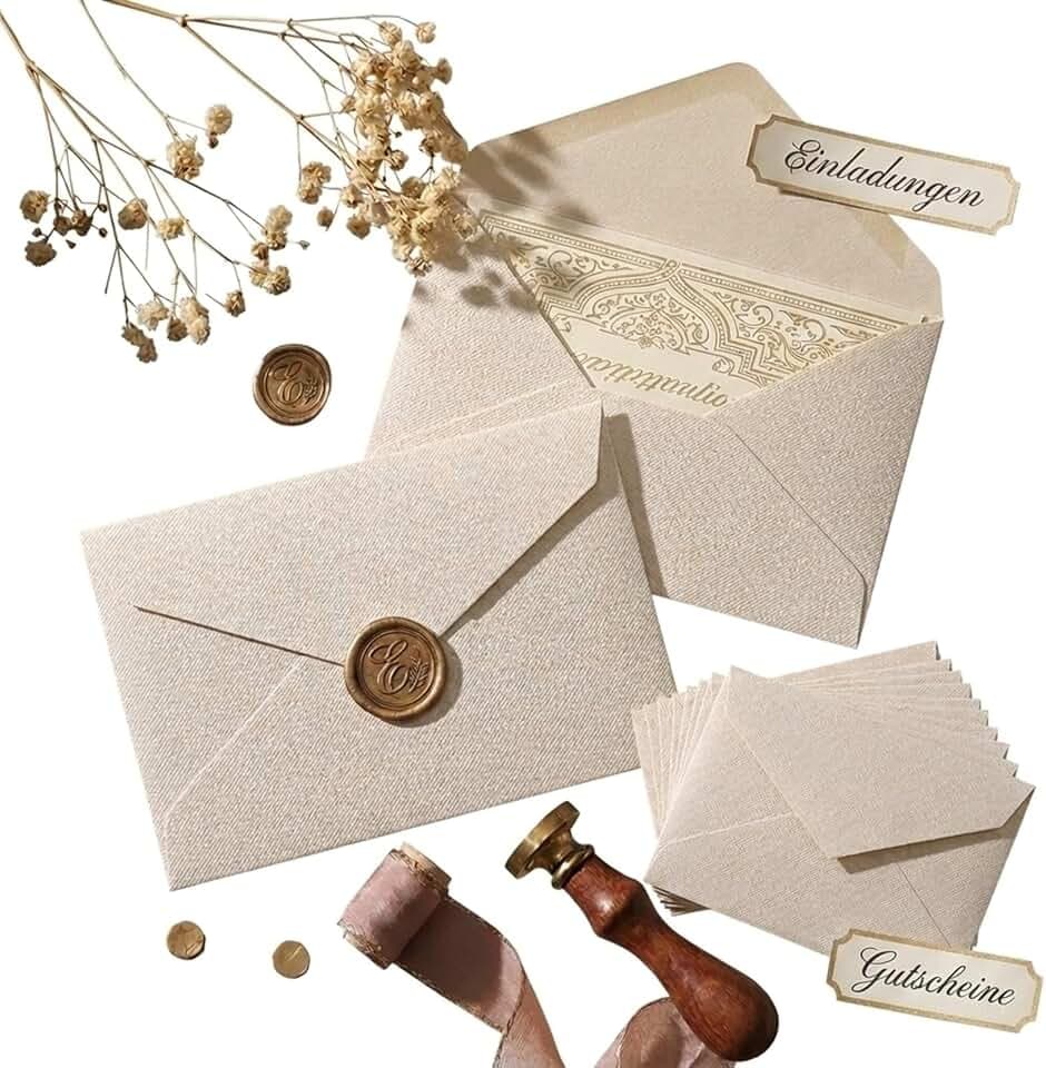 25 Leinen Briefumschläge Vintage, Briefumschläge aus Leinenpapier, Struktur Umschläge, Elegante Kartenumschläge für Hochzeit, Einladung, Grußkarten, Geburtstag（16,1 × 11,2 cm）