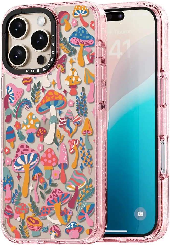 Rosarnnah for iPhone 16 Pro Max Case Aesthetic Pink, Mushroom Jungle
