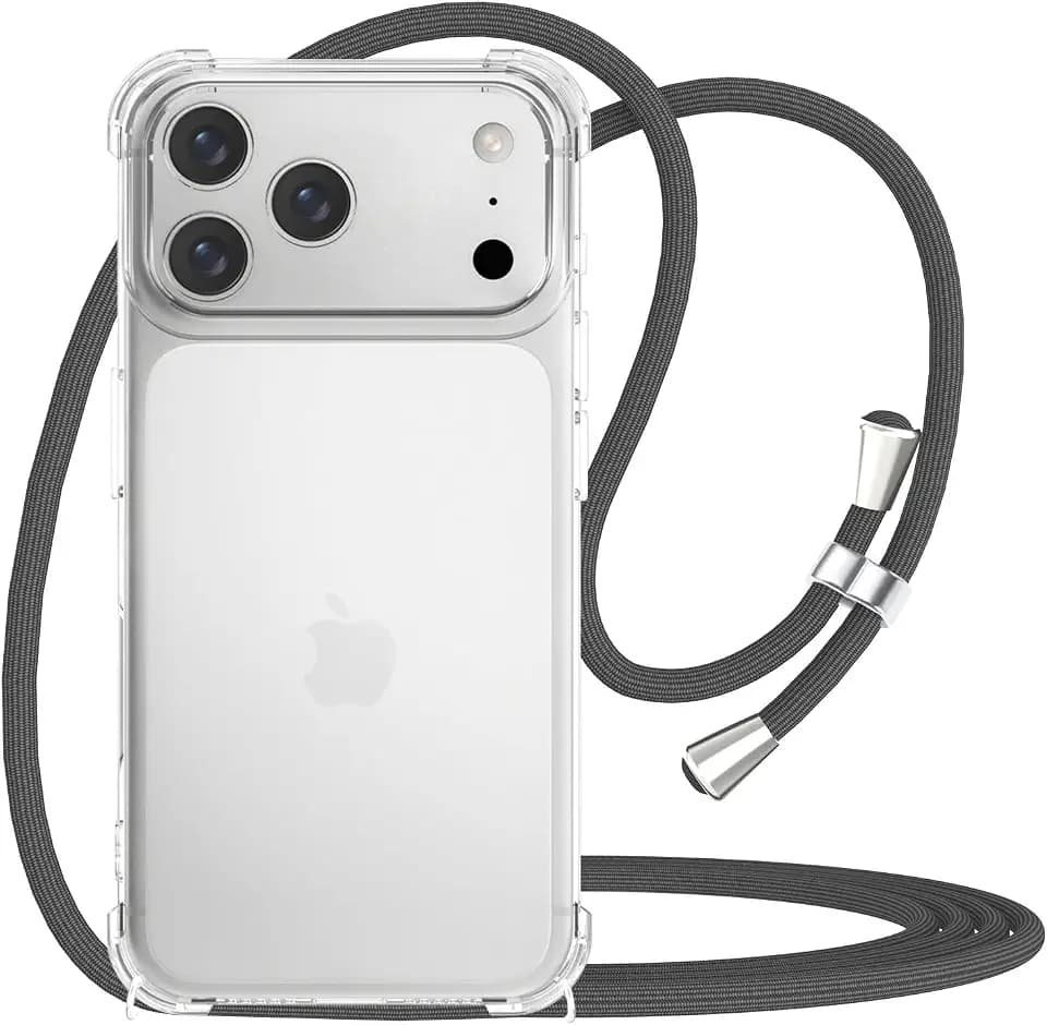 for iPhone 17 Pro Phone Case Clear Case Women Adjustable Cord Lanyard Strap Cover Transparent Soft Bumper TPU Shockproof Anti-Yellowing Protective Case Cover for iPhone 17 Pro - Gray