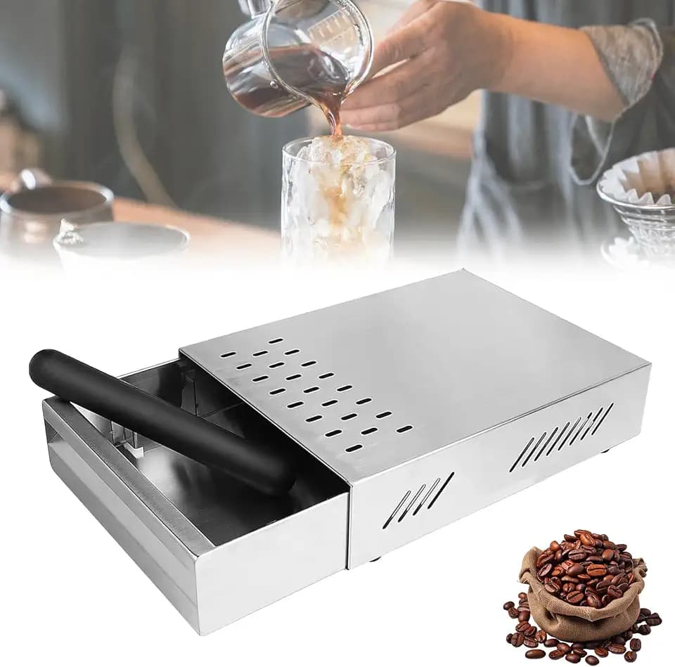 Kaffeesatz Abschlagbehälter,Edelstahl Kaffee Abklopfbehälter Sudschublade mit Klopf-Stick,Edelstahl Knock Box Espresso Sudschublade,Kaffeesatz Klopfbehälter für Kaffeemaschinen(Silber)